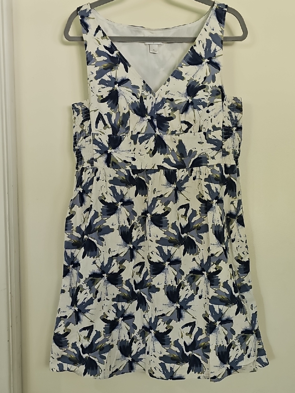 LOFT White Sundress with Navy Floral Print